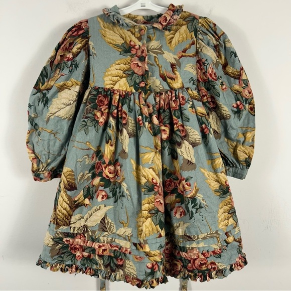 ❤️ Vintage Floral Kids Dress in Blue and Gold 3 - Picture 3 of 11